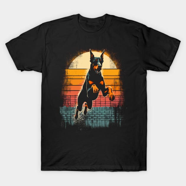 Dobermann Pinscher Pet Dog Retro Sunset T-Shirt by podtuts